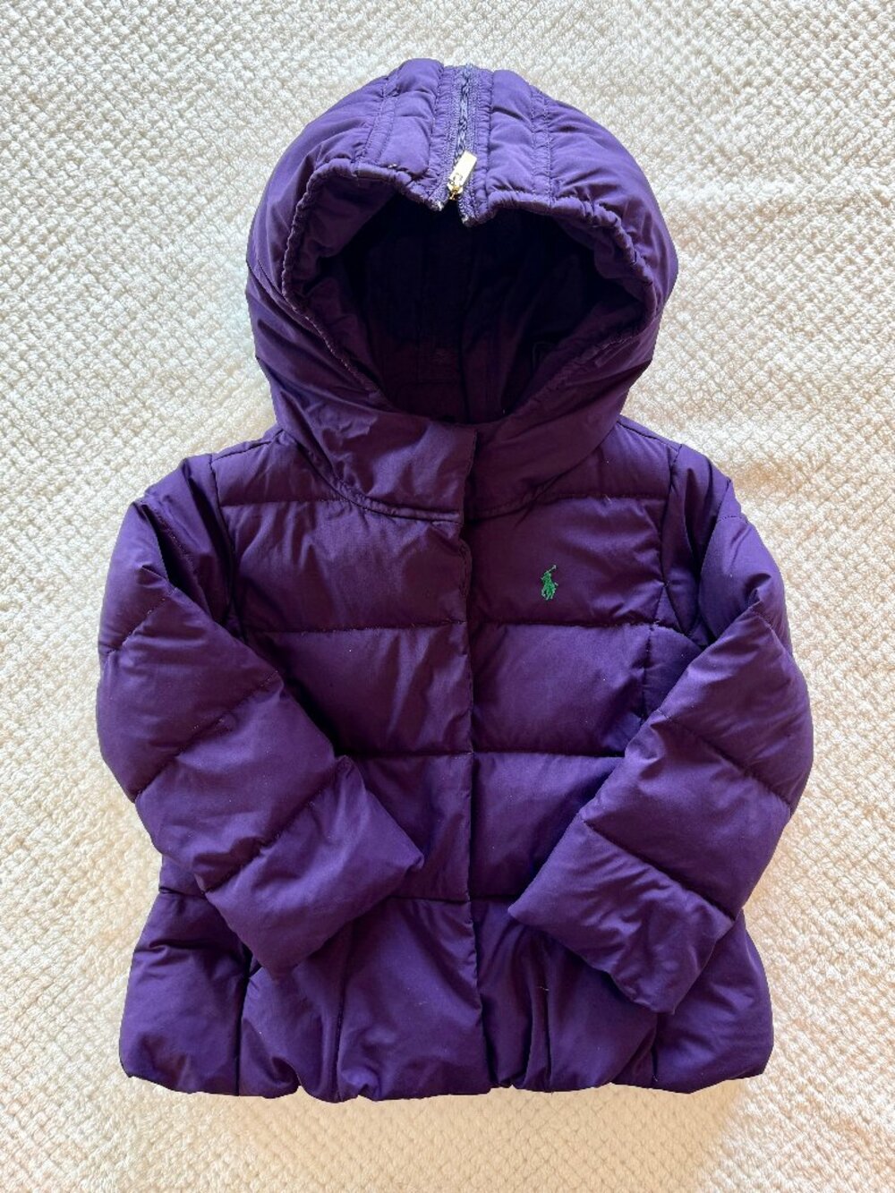 Ralph Lauren Down + Feather PUFFER JACKET Coat Girls 3/3T Purple Hood Europe
